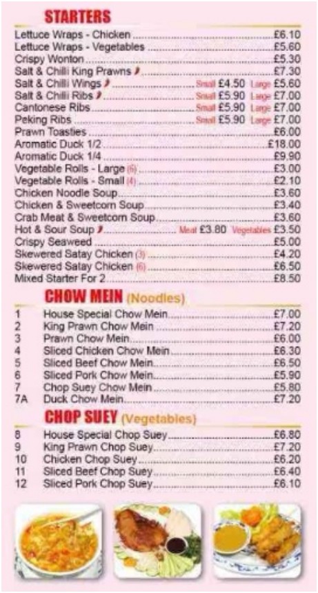 Menu of xxxxx
