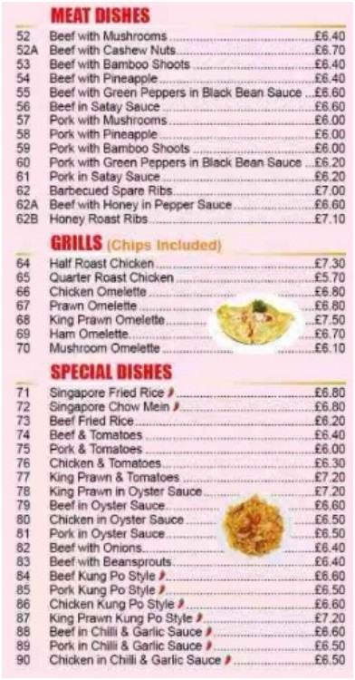 Menu of xxxxx