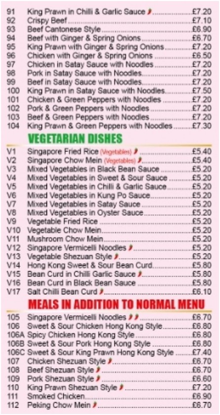 Menu of xxxxx