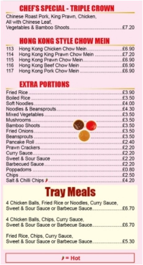 Menu of xxxxx