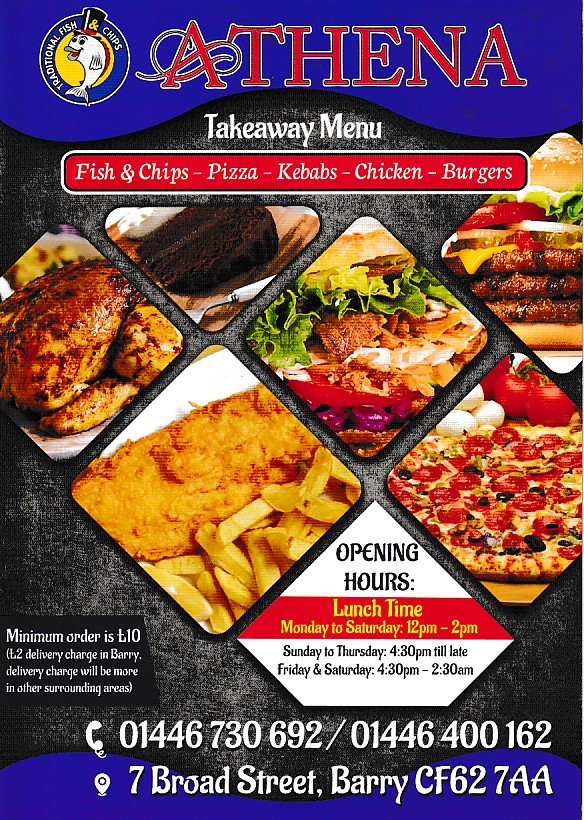 Menu of Athena, Fish Chips,Pizza, Kebab in Barry