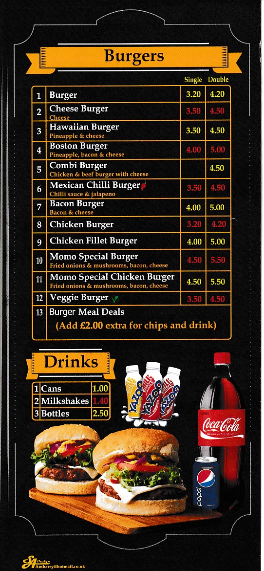 Menu of Momo Pizza Kebab Takeaway in Barry