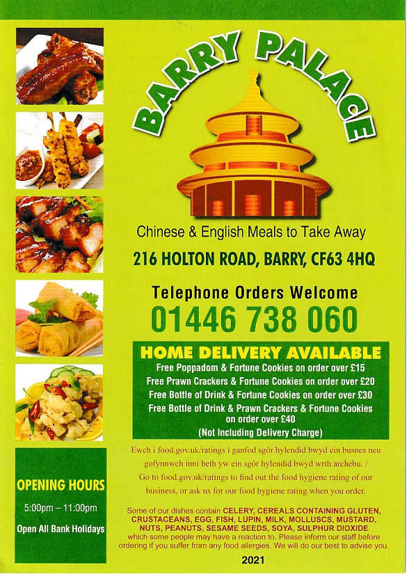 Menu of Barry Palace Chinese Takeaway