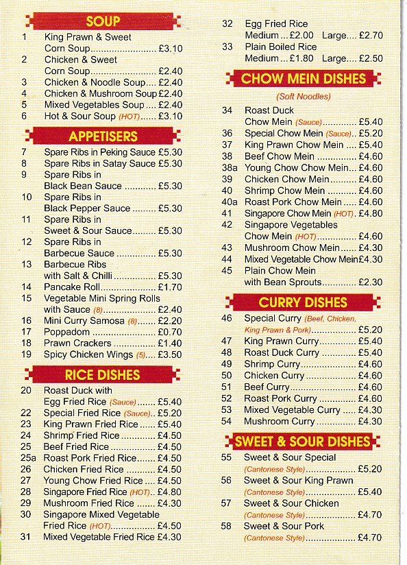 Menu of Let's Eat Cafe Chinese Food in Barry