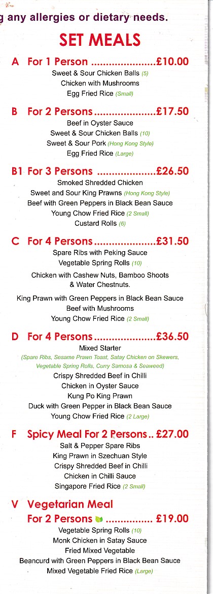 Menu of Mayflower Chinese Takeaway in Barry