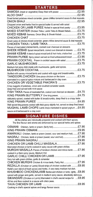 Menu of Menu of Rahil,Indian takeaway in Barry
