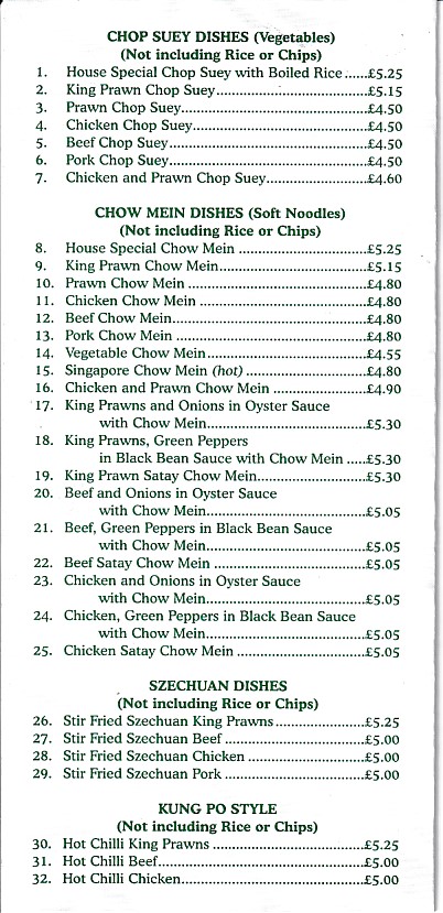 Menu of Happy Garden, Chinese Takeaway Dinas Powys