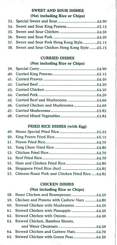 Menu of Happy Garden, Chinese Takeaway Dinas Powys